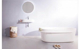 Окремостояча кам'яна ванна Volle Solid Surface 163x75 з сифоном click / clack (12-40-054)