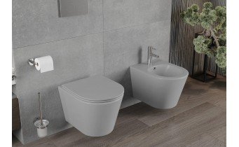 Унітаз безобідковий Mexen Rico Rimless з тонким сидінням soft-close, Duroplast Super Slim, світло-сірий матовий