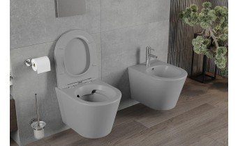 Унітаз безобідковий Mexen Rico Rimless з тонким сидінням soft-close, Duroplast Super Slim, світло-сірий матовий