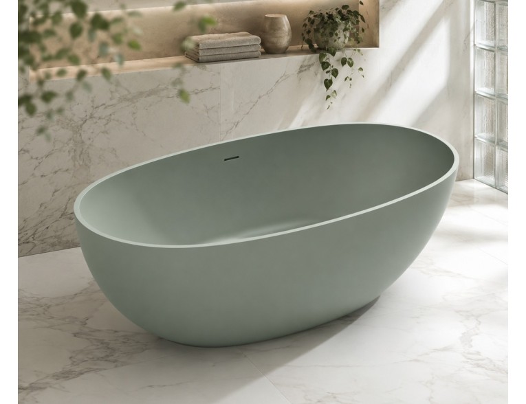 Окремостояча кам'яна ванна овальна Solidtech 179х91 см, колір зелений - Acqua satinato, штучний камінь