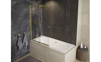 Душова шторка на ванну Besco Easy Slide Gold / колір золота 1000x1500 мм, на 2 секції, розсувні, відкривана 180 градусів, прозоре скло (PESG-2S)