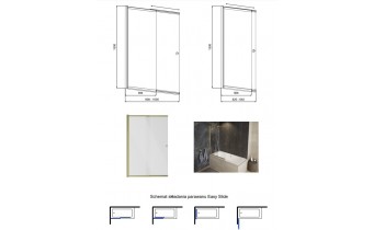 Душова шторка на ванну Besco Easy Slide Gold / колір золота 1000x1500 мм, на 2 секції, розсувні, відкривана 180 градусів, прозоре скло (PESG-2S)