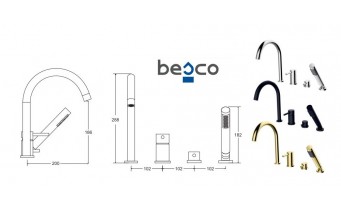 Врізний змішувач для ванни Besco Illusion на чотири отвори, золотий (BW-I4-ZL)