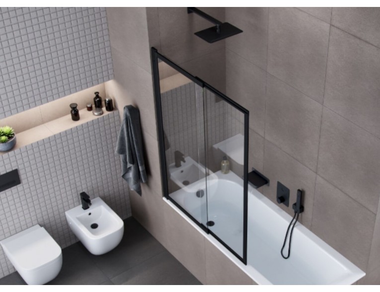 Душова шторка для ванни розсувна Excellent Liner Black 110x140, двосекційна, чорний матовий (KAEX.2930.1100.LP)