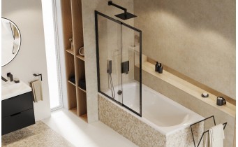 Душова шторка для ванни розсувна Excellent Liner Black 110x140, двосекційна, чорний матовий (KAEX.2930.1100.LP)