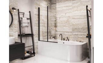 Душова шторка на ванну Besco Prime Black II 90x140 см, на 2 секції, прозоре скло, профіль чорний матовий (PNPB-2S)