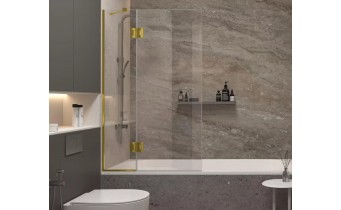 Душова шторка для ванни, нерухома Wave Glass Sandra 100x150 см, на 2 секції, прозоре скло, профіль колір Золото / GOLD Душова шторка для ванни, нерухома Wave Glass Sandra 100x150 см, на 2 секції, прозоре скло, профіль колір Золото / GOLD