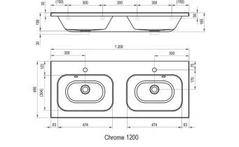 Подвійний умивальник Ravak Chrome 1200 з переливом (XJG01112000)
