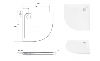 Душовий піддон акриловий, напівкруглий Besco Axim Ultraslim 80x80 см (BAX-80-NR)
