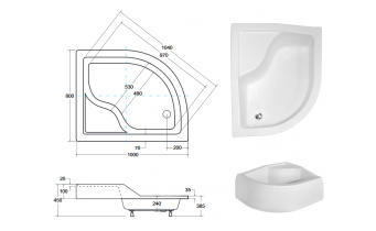 Душовий піддон глибокий акриловий, асиметричний Besco Maxi 100x80 см, R (BAM-100-NP)