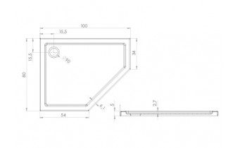 Душовий піддон NEW TRENDY NEW AZURA L 100x80x5 см (B-0418)