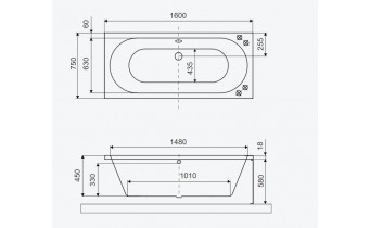 Ванна акрилова пряма Excellent Oceana Slim 160x75 см, Білий матовий / White mat, під забудову, пєдестал, бортик 18 мм