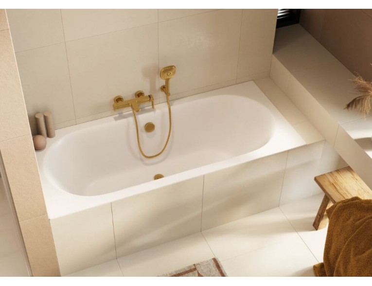 Ванна акрилова пряма Excellent Oceana Slim 160x75 см, Білий матовий / White mat, під забудову, пєдестал, бортик 18 мм