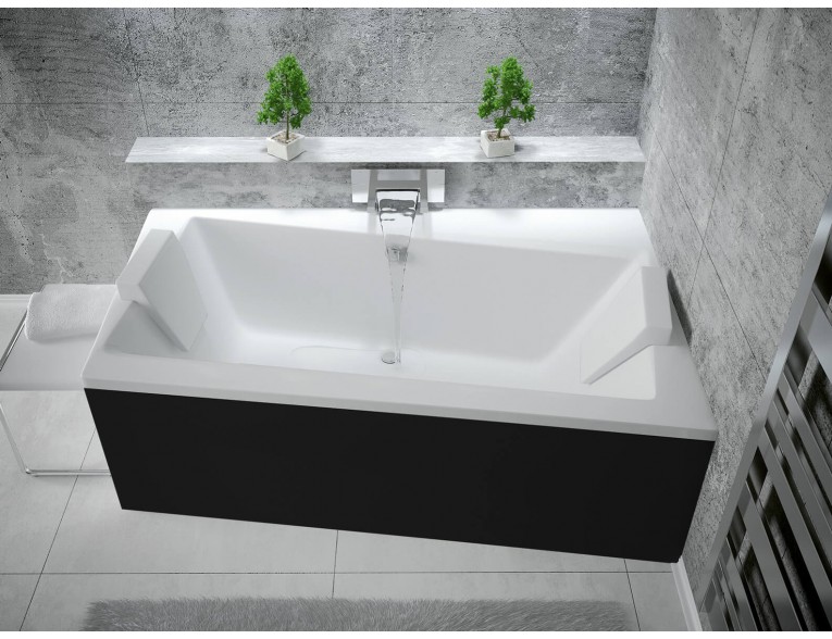 Ванна акрилова Besco Infinity 160x100 R, Правостороння, асиметрична + чорна панель + два білих підголівника (WAI-160-NP-BL-WH)