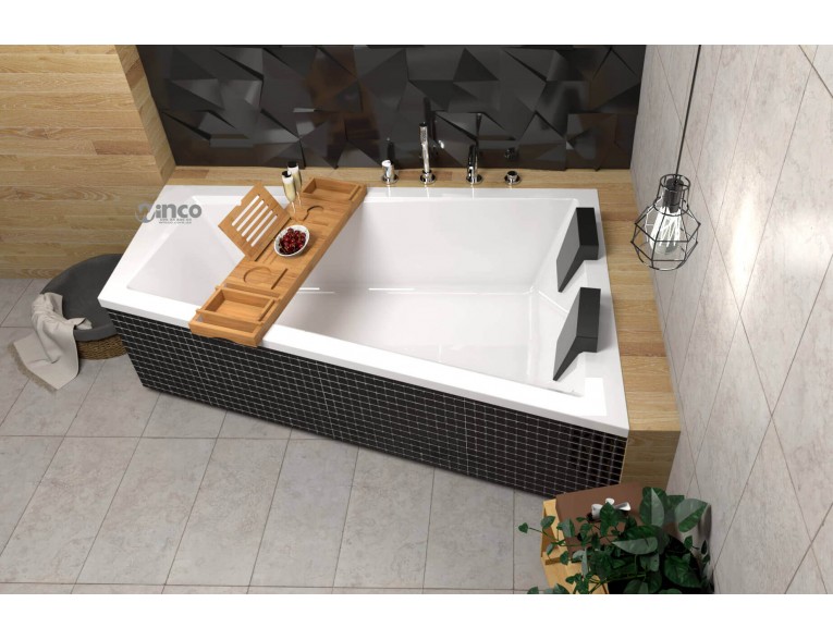 Ванна акрилова для двох осіб Besco Intima Duo 170x125 R, Правостороння, асиметрична + два чорних підголівника + посилені ніжки (WAID-170-NP-BL-NG)