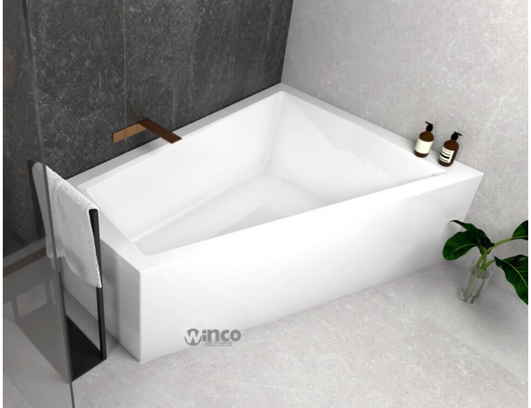 Ванна акрилова для двох осіб Besco Intima Duo 180x125 R, Правостороння, асиметрична з білою панеллю + посилені ніжки + сифон (система зливу) (WAID-180-NP-WH-SF)