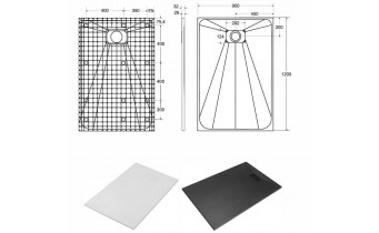 Душовий піддон конгломерат SMC, прямокутний Besco Vexo Black UltraSlim 120x90x2,6 см, Чорний матовий, із структорованою поверхнею