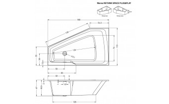 Акрилова ванна Riho Rethink Space Plug & Play 180x110 R, асиметрична з сифоном click / clack + ніжки (BD85005)
