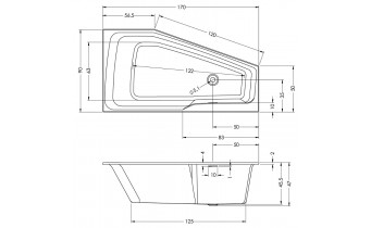 Акрилова ванна Riho Rethink Space 170x90 L, асиметрична з сифоном click / clack (BR16005)