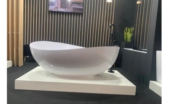 Окремостояча кам'яна ванна для двох Besco Siya / Сія Matt 172x100 см, біла матова + сифоном click/clack White - Білий, верхнє очищення
