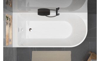 Пристінна кутова акрилова монолітна ванни Porto L 170x80x58 см, (Лівостороння) злив - перелив збоку, біла глянцева, суцільнолита із заокругленим кутом