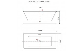 Вільностояча прямокутна пристінна ванна Bai 150x75x57 см, Білий глянцевий (1625)