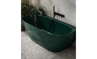 Окремостояча пристінна ванна з штучного каменю Water Stone Dea Wall / Діа Волл 163x82x59 см, Зелена глянцева, суцільнолита, клапан клік-клак колір ванни