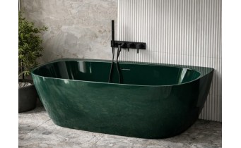 Окремостояча пристінна ванна з штучного каменю Water Stone Dea Wall / Діа Волл 163x82x59 см, Зелена глянцева, суцільнолита, клапан клік-клак колір ванни