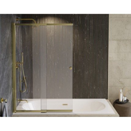 Душова шторка на ванну Besco Easy Slide Gold / колір золота 1000x1500 мм, на 2 секції, розсувні, відкривана 180 градусів, прозоре скло (PESG-2S)