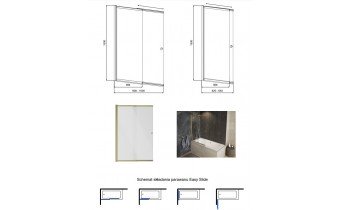Душова шторка на ванну Besco Easy Slide Gold / колір золота 1000x1500 мм, на 2 секції, розсувні, відкривана 180 градусів, прозоре скло (PESG-2S)