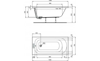 Ванна акрилова Ideal Standard Simplicity 140x70, пряма (W004101)
