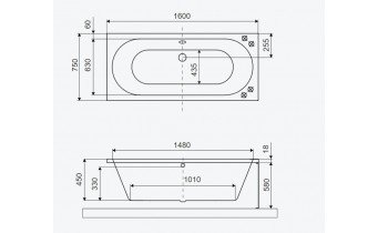 Ванна акрилова пряма Excellent Oceana Slim 160x75 см, Білий матовий / White mat, під забудову, пєдестал, бортик 18 мм