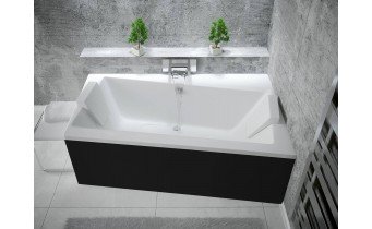 Ванна акрилова Besco Infinity 160x100 R, Правостороння, асиметрична + чорна панель + два білих підголівника (WAI-160-NP-BL-WH)