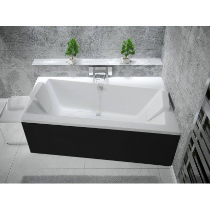 Ванна акрилова Besco Infinity 160x100 R, Правостороння, асиметрична + чорна панель + два білих підголівника (WAI-160-NP-BL-WH)
