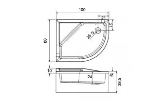 Душовий піддон NEW TRENDY MAXIMA з високим сидінням L 100x80x38,5 см (B-0367)