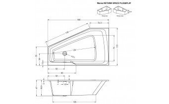 Акрилова ванна Riho Rethink Space Plug & Play 180x110 R, асиметрична з сифоном click / clack + ніжки (BD85005)