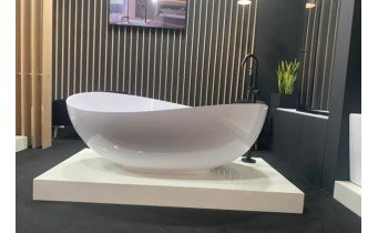 Окремостояча кам'яна ванна для двох Besco Siya / Сія Matt 172x100 см, біла матова + сифоном click/clack White - Білий, верхнє очищення