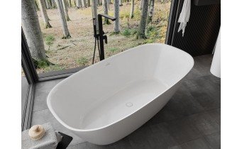 Окремостояча овальна ванна з каменю, штучного Como / Комо 170x82x56 см, біла глянцева