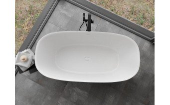 Окремостояча овальна ванна з каменю, штучного Como / Комо 170x82x56 см, біла глянцева