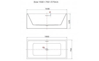 Вільностояча прямокутна пристінна ванна Bai 150x75x57 см, Білий глянцевий (1625)