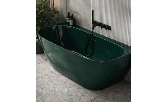 Окремостояча пристінна ванна з штучного каменю Water Stone Dea Wall / Діа Волл 163x82x59 см, Зелена глянцева, суцільнолита, клапан клік-клак колір ванни