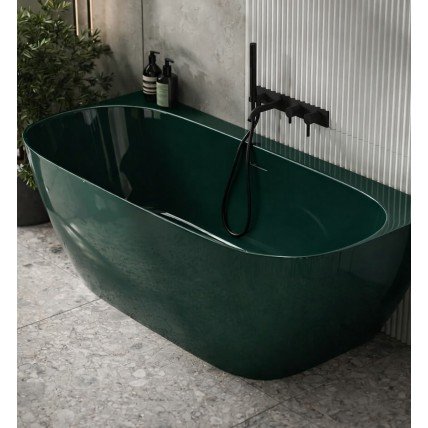Окремостояча пристінна ванна з штучного каменю Water Stone Dea Wall / Діа Волл 163x82x59 см, Зелена глянцева, суцільнолита, клапан клік-клак колір ванни
