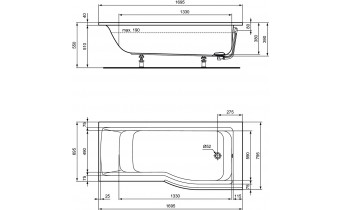Ванна акрилова Ideal Standard Connect Air 1695x796 Правостороння, асиметрична (E113501)