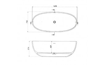 Окремостояча овальна ванна з мармуру Dremex Space 169,8x75x57,4 см, Gelcoat, білий матовий + сифон