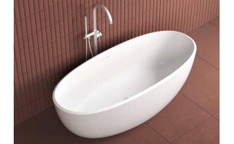 Окремостояча овальна ванна з мармуру Dremex Space 169,8x75x57,4 см, Gelcoat, білий матовий + сифон