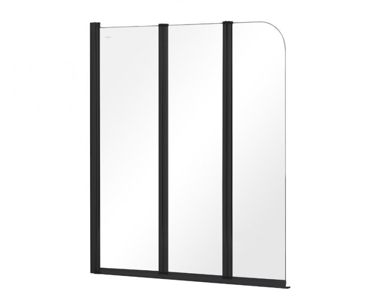 Душова шторка на ванну Besco Prime Black III 120x140 см, на 3 секції, прозоре скло, профіль чорний матовий (PNPB-3S)