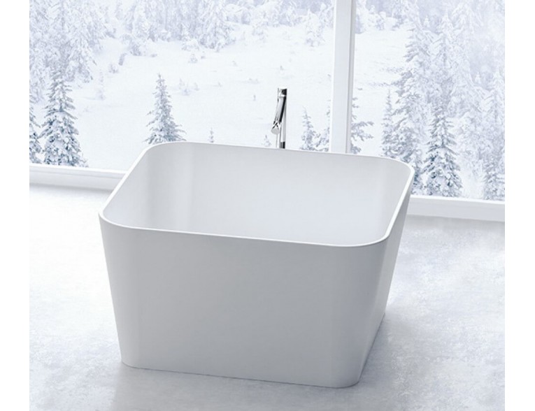 Вільностояча квадратнка ванна із штучного каменю Balia 121,5x121,5x65 см, біла глянцева, без переливу
