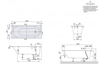 Ванна кварилова Villeroy&Boch Oberon 160x75 см + ніжки (UBQ160OBE2V-01)