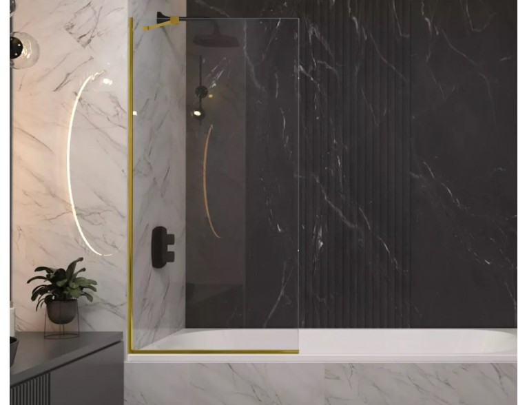 Душова шторка для ванни, нерухома Wave Glass Margo 70x150 см, односекційна, прозоре скло, профіль колір Золото / GOLD