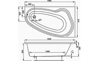 Ванна акрилова Vagnerplast Avona 150x90 см R, Правостороння (VPBA159AVO3PX-01)